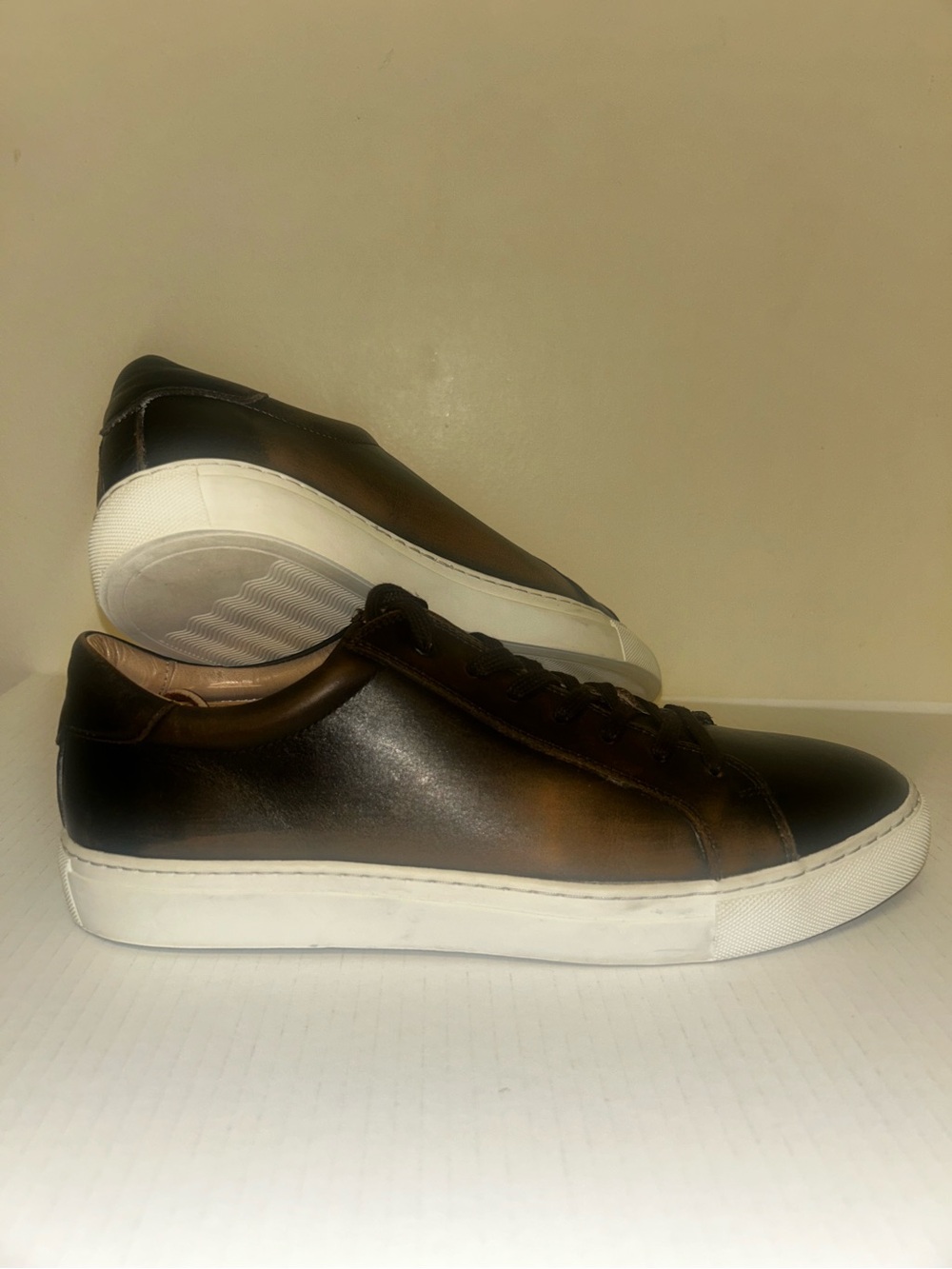 Suitsupply Brown Leather Low-Top Sneakers with White Soles